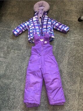 Snozu Purple Kids Snow Bibs with Patterned Purple Jacket